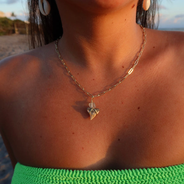 Sea Glass Shark Tooth Necklace