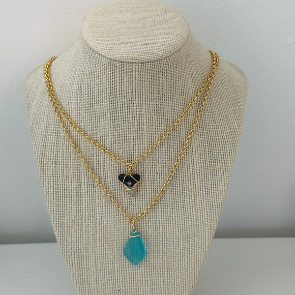 Unique Shark tooth & sea glass necklace