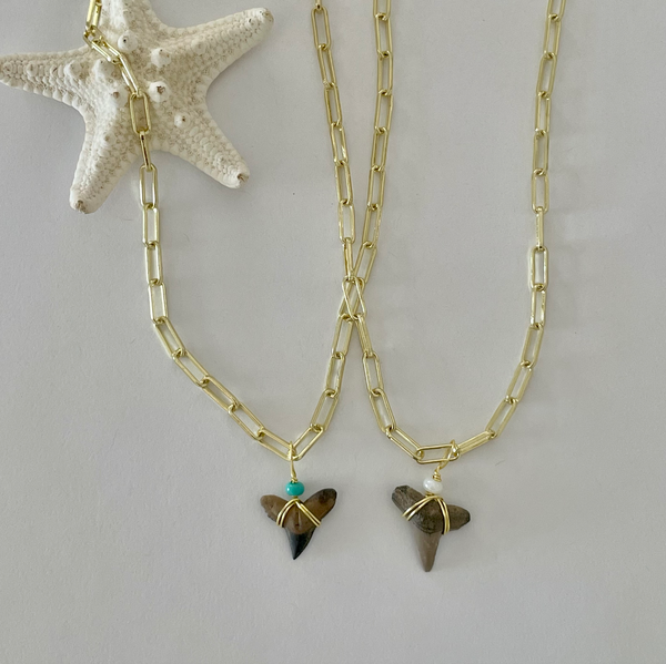 Black Lemon Shark Tooth Gold Link Chain